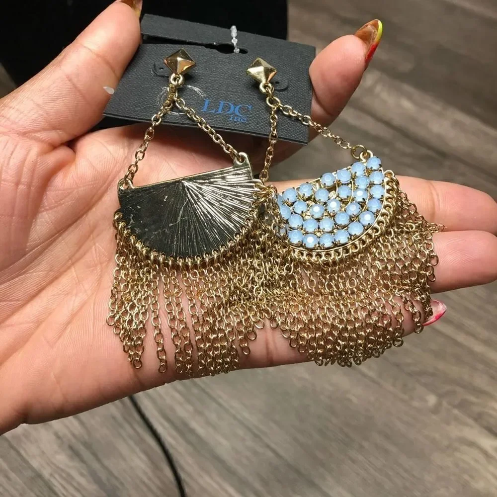 2/$30 Light Blue n Gold Chandelier Dangle drop Earrings - Picture 6 of 7
